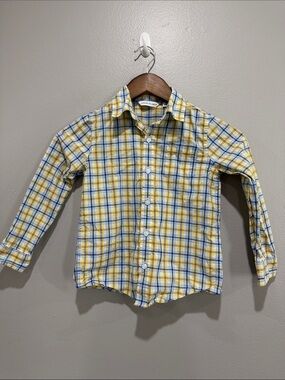 Janie and Jack Yellow and Blue Plaid Button-Down Shirt size 5